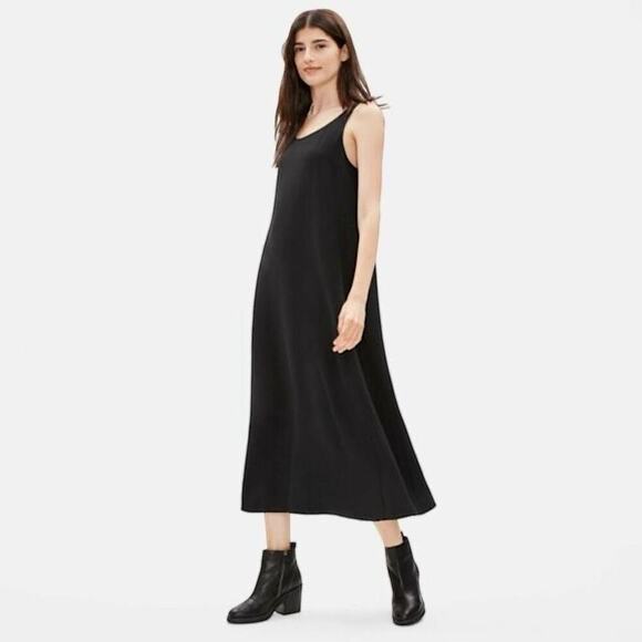 Eileen Fisher Dresses & Skirts - Eileen Fisher Silk Georgette Overlay Sleeveless Maxi Dress in Black Size L